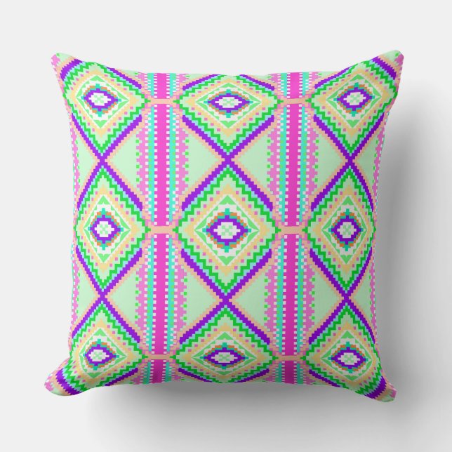 Colourful Geometric Boho Pattern Cushion (Front)