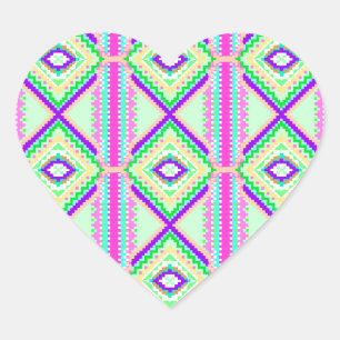 Colourful Geometric Boho Pattern Heart Sticker