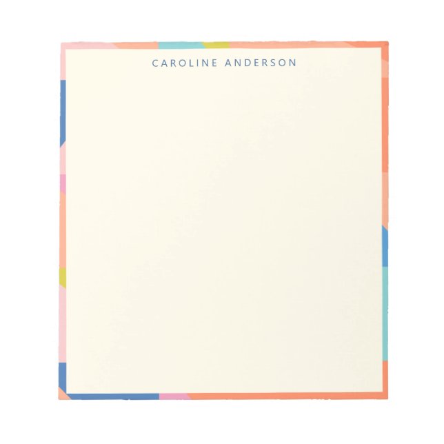 Colourful Geometric Border Personalised Name  Notepad (Front)