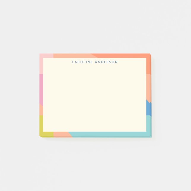 Colourful Geometric Border Personalised Name  Post-it Notes (Front)