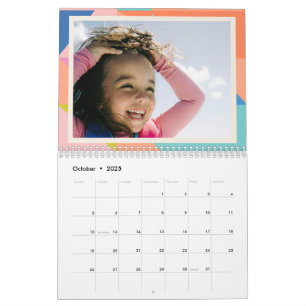 Colourful Geometric Border Personalised Photo 2025 Calendar