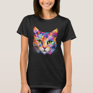 Colourful Geometric Cat Face Low Poly Triangle Art T-Shirt
