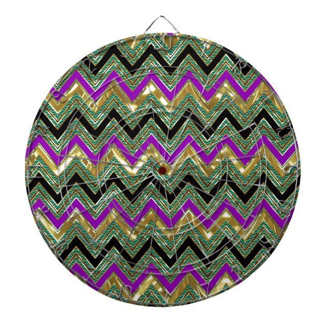 Colourful Geometric Chevron Gold Accents Dartboard (Front)