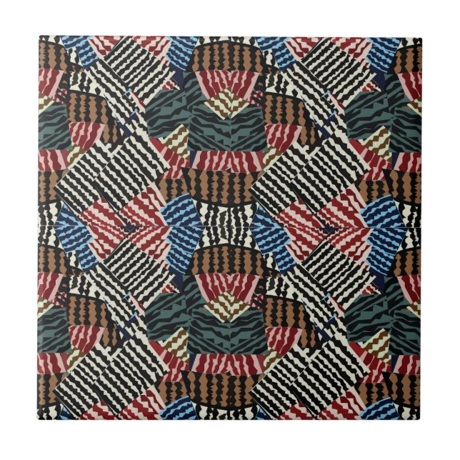 Colourful Geometric Chevron Stripe Ceramic Tile (Front)