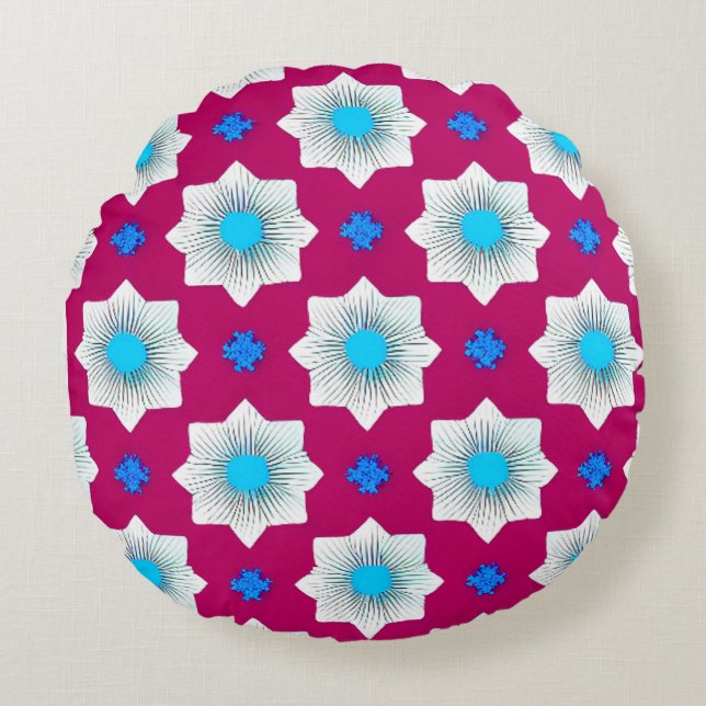 Colourful, geometric, cool, modern, trendy graphic round cushion (Front)