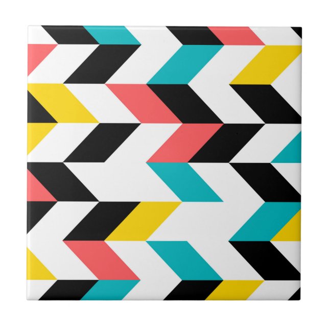 Colourful, geometric, cool, unique, trendy graphic ceramic tile (Front)