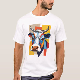 Colourful Geometric Cow T-Shirt