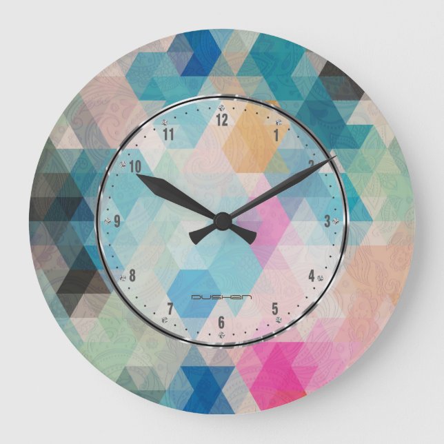 Colourful Geometric Cubes Large Clock (Front)