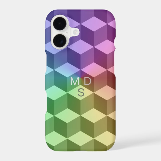 Colourful Geometric Cubes Monogram iPhone Case (Back)