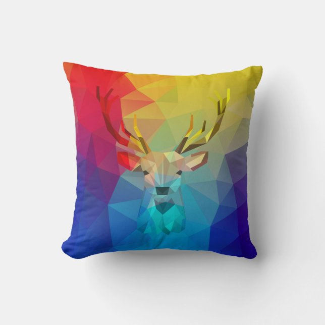 Colourful geometric deer and background cushion (Front)