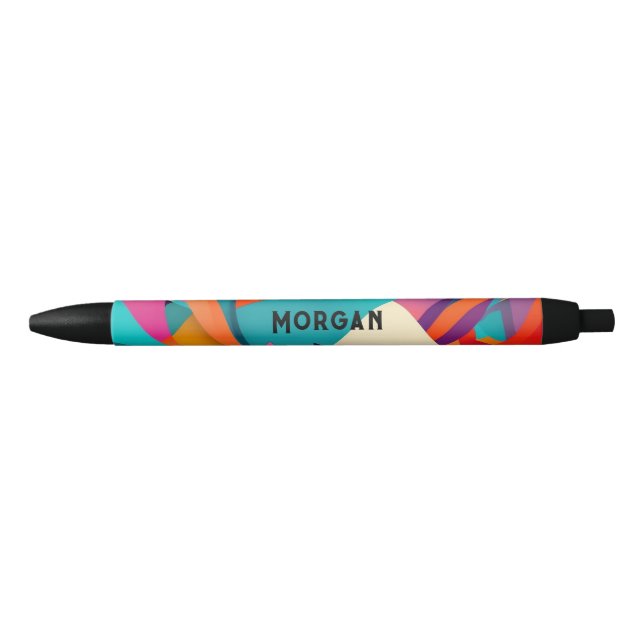 Colourful Geometric Design, Name or Monogram Black Ink Pen (Front)
