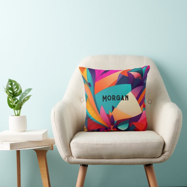 Colourful Geometric Design, Name or Monogram Cushion (Chair)