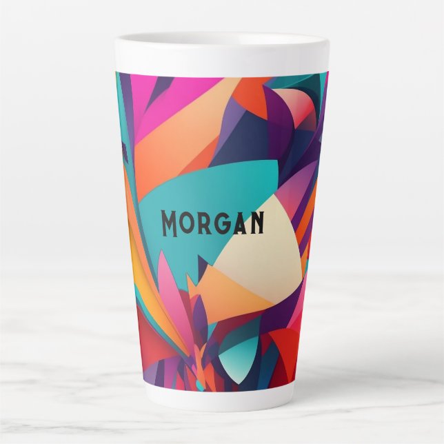 Colourful Geometric Design, Name or Monogram Latte Mug (Front)