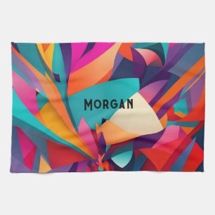 Colourful Geometric Design, Name or Monogram Tea Towel
