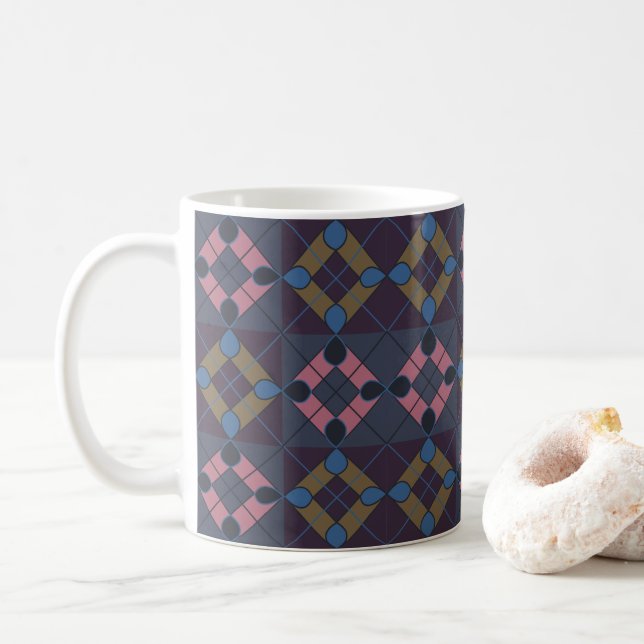 Colourful Geometric Diamond  Coffee Mug (With Donut)