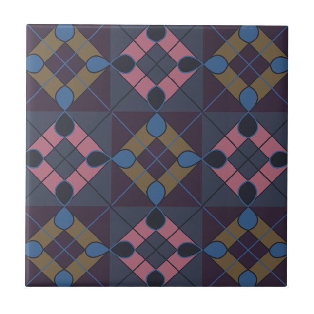 Colourful Geometric Diamond Pattern Ceramic Tile (Front)