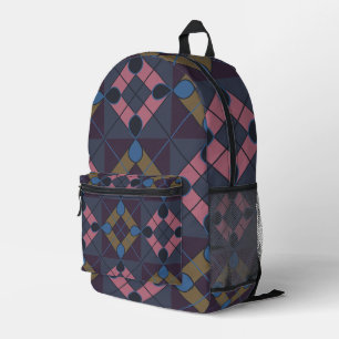 Colourful Geometric Diamond Pattern Printed Backpack