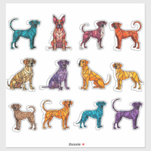 Colourful Geometric Dog Illustrations Set in Stick