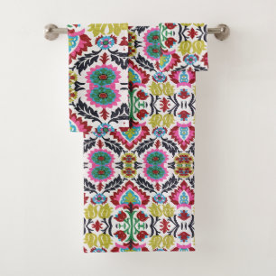 Colourful Geometric Floral Pattern Bright Pattern Bath Towel Set