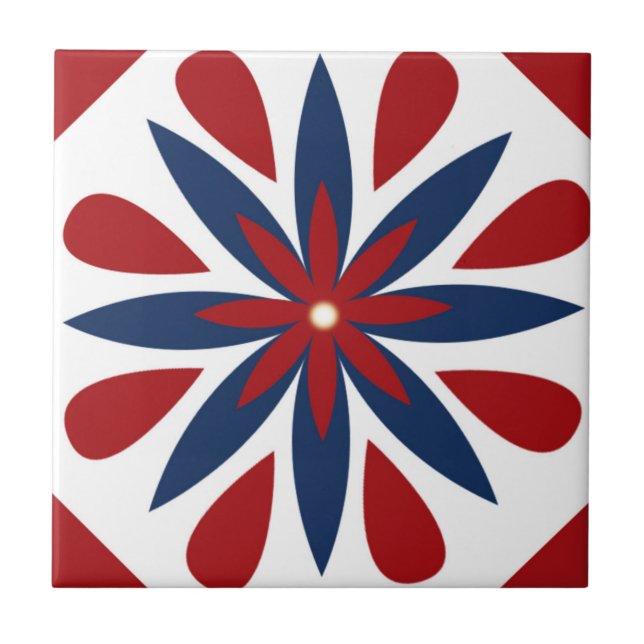 Colourful Geometric Floral Pattern Ceramic Tile (Front)