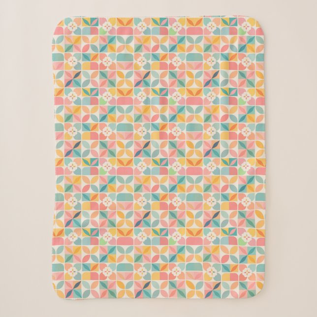 Colourful Geometric Floral Pattern Sherpa Blanket (Front)