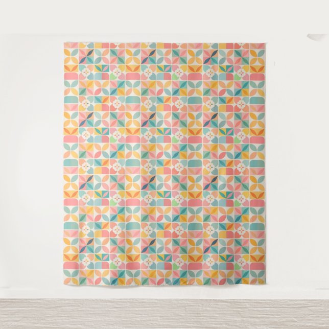 Colourful Geometric Floral Pattern Tapestry (Front)