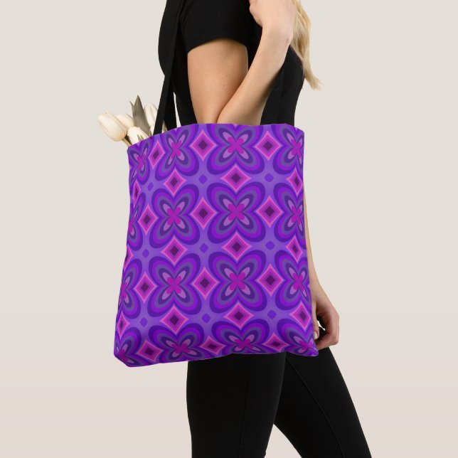 Colourful Geometric Floral Tote Bag Purple Flowers (Close Up)