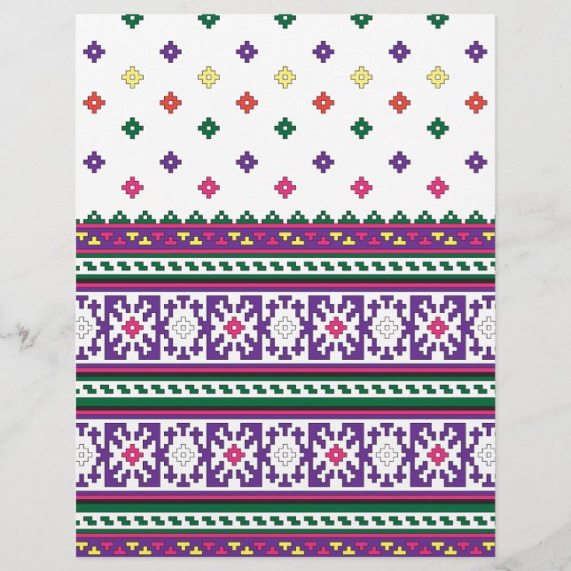 Colourful Geometric Folk Art design with flowers (Front)