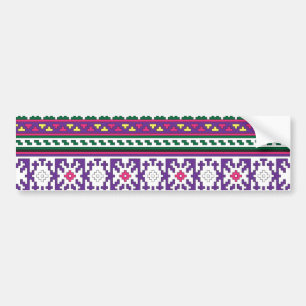 Colourful Geometric Folk Art design with flowers Bumper Sticker