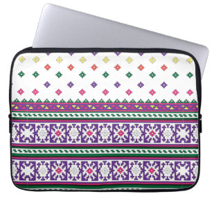Colourful Geometric Folk Art design with flowers Laptop Sleeve