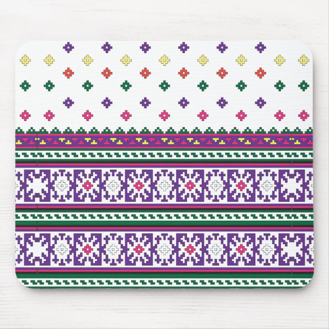 Colourful Geometric Folk Art design with flowers Mouse Pad (Front)