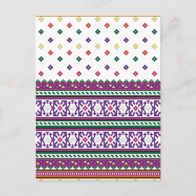 Colourful Geometric Folk Art design with flowers Postcard (Front)