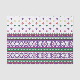 Colourful Geometric Folk Art design with flowers Tissue Paper