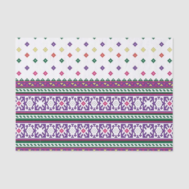 Colourful Geometric Folk Art design with flowers Tissue Paper (Front)