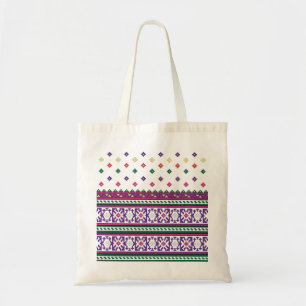 Colourful Geometric Folk Art design with flowers Tote Bag