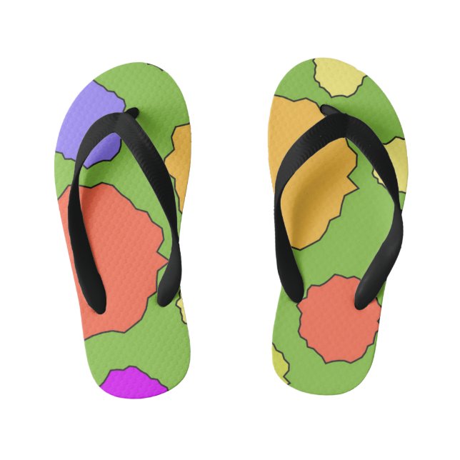 Colourful Geometric funky retro circles Kid's Thongs (Footbed)