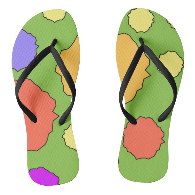 Colourful Geometric funky retro circles Thongs (Footbed)