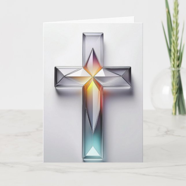 Colourful Geometric Gemstone Christian Cross Card (Front)