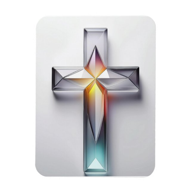 Colourful Geometric Gemstone Christian Cross Magnet (Vertical)