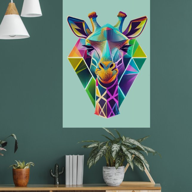 Colourful Geometric Giraffe Head Poster (Living Room 1)