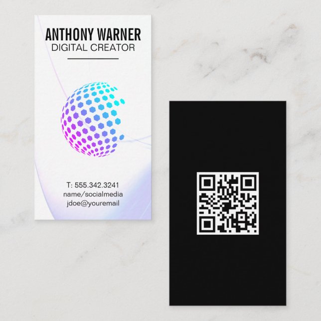 Colourful Geometric Globe | QR Code Business Card (Front/Back)