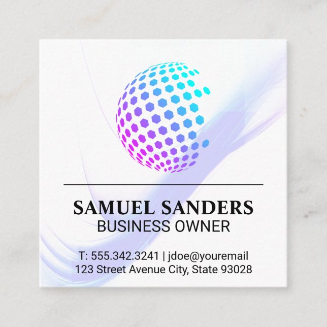 Colourful Geometric Globe Square Business Card (Front)