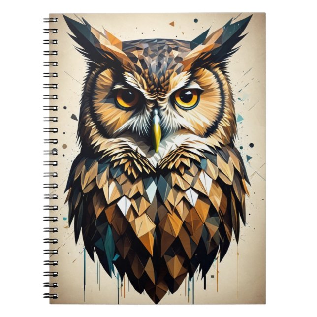 Colourful Geometric Great Horned Owl  Notebook (Front)