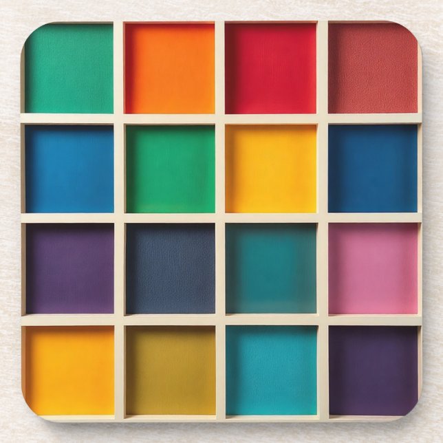Colourful Geometric Grid Panel Coaster (Front)