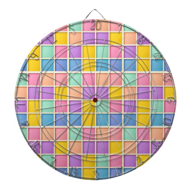 Colourful Geometric Grid Panel Dartboard (Front)
