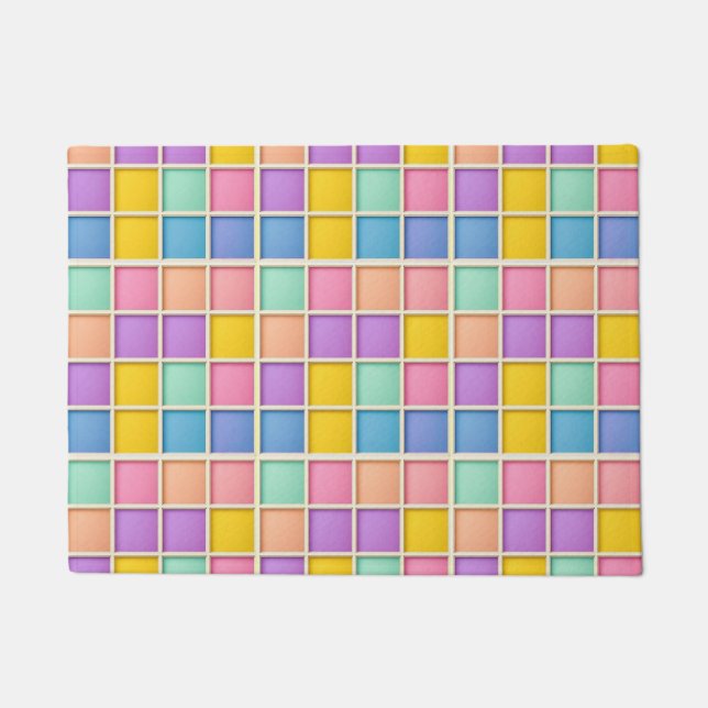 Colourful Geometric Grid Panel Doormat (Front)