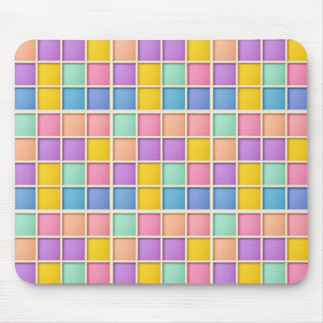 Colourful Geometric Grid Panel Mouse Pad (Front)