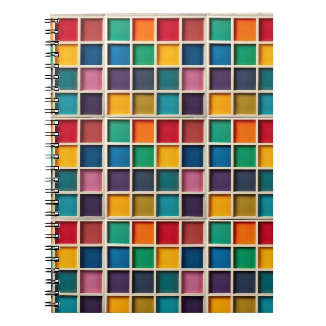 Colourful Geometric Grid Panel Notebook (Front)