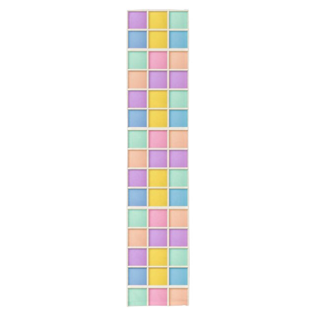 Colourful Geometric Grid Panel Short Table Runner (Front)