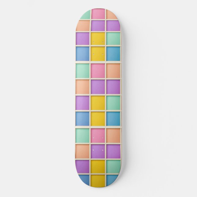 Colourful Geometric Grid Panel Skateboard (Front)